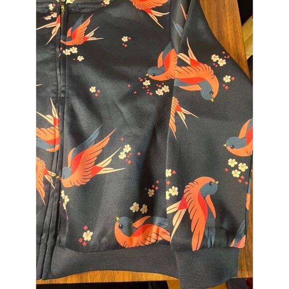 H&M Jacket Kid 4 Blue Mock Neck Floral Full Zip Pink Bird Festive Holiday School - Picture 5 of 10